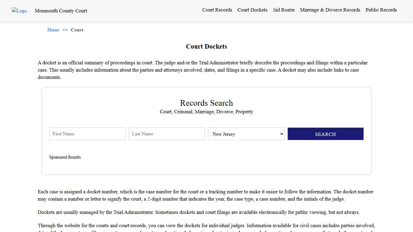 Court Dockets Monmouth County Court