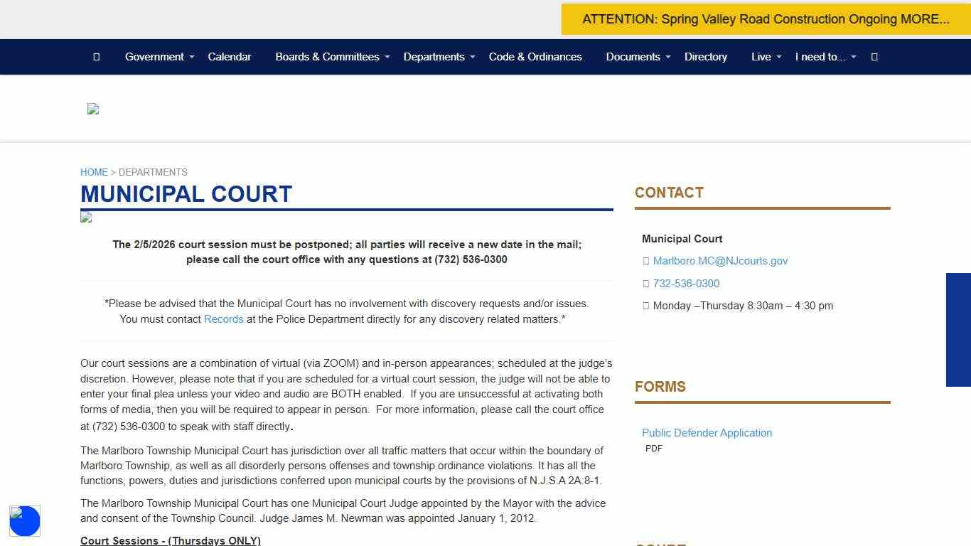 The Official Website of Township of Marlboro, NJ Marlboro, NJ - Municipal Court