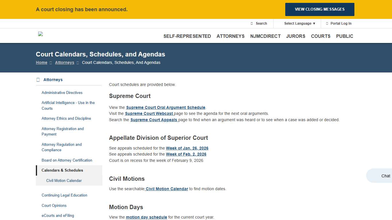 Court Calendars, Schedules, and Agendas NJ Courts